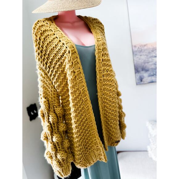 Golden Hour Glow slouchy billowy oversized honeycomb pom slv cardigan sweater - Picture 9 of 9